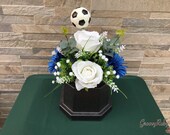 Navy & White, Football Colour Grave Pot, Football, Footy Fan, Floral Tribute, Grave, Memorial, Lasting Tributes, Funeral, Keepsake