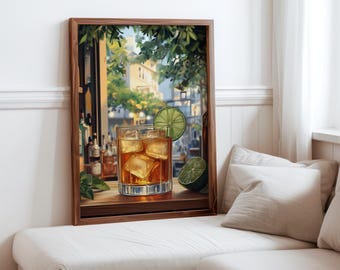 Tequila Cocktail Art Print, Amber Hues, Bar Cart Decor (Digital Download)