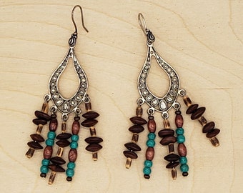 Botanical Jewelry Palm wood and Seeds Chandelier Earrings