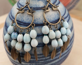 Carry a piece of nature with you: Botanical Jewelry, Chandelier Earrings,  Jobs Tears, Blue Seeds, Brass