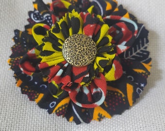 4 1/2 Inch Fabric Flower Pin Ankara patterns Kanzashi