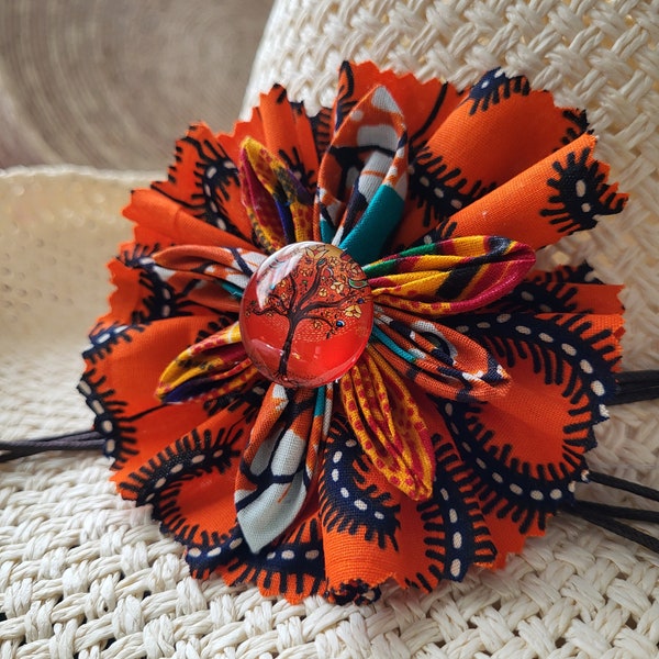 4' Inch Fabric Flower Brooches Converter Pin OR Pendant  2 in One -Kanzashi  Kitenge Ankara Vibrant