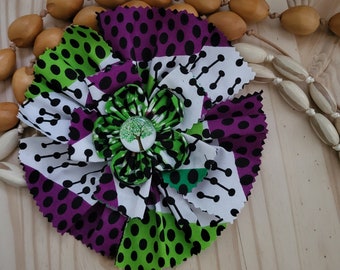7" Fabric Flower Fashion Pin African Fabric, Ankara Print, Dotted, Glass tree Image Center