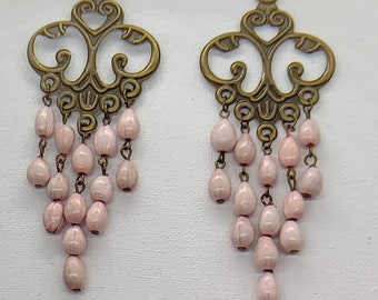 Natural Seeds Jewelry Pink Job's tears Seeds Brass Chandelier Earrings Botanical Jewelry