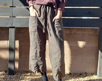 Hemp and Organic Cotton draw string pants - center seam pants -