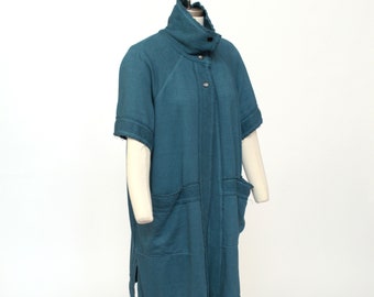 Hemp and Organic Fleece  Cardigan - overcoat series - bark - center side length from shoulder 36 inches