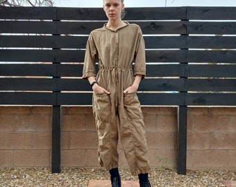 lightweight hemp and organic cotton woven jumpsuit-center seam series