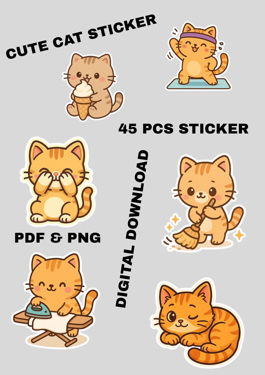 Kawaii Cat Sticker Set – Printable - Etsy