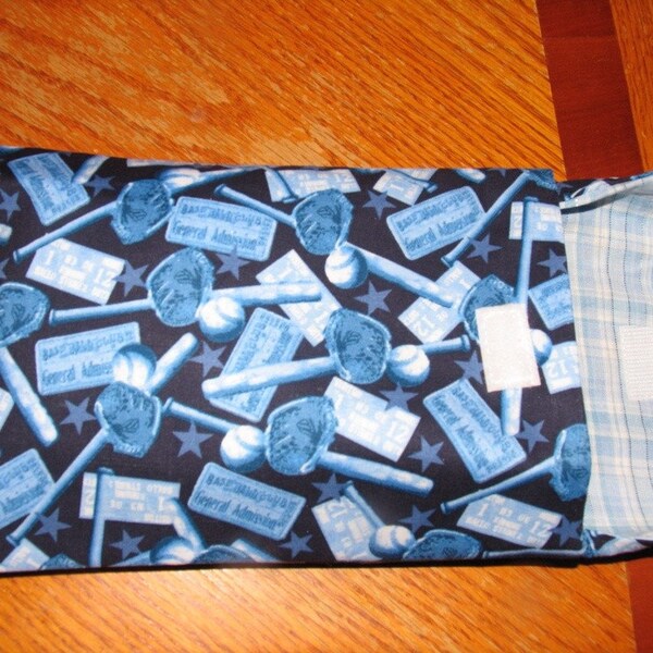 Diaper clutch, diaper and wipes case, diaper bag necessity, vintage baseball fabric, boy blue