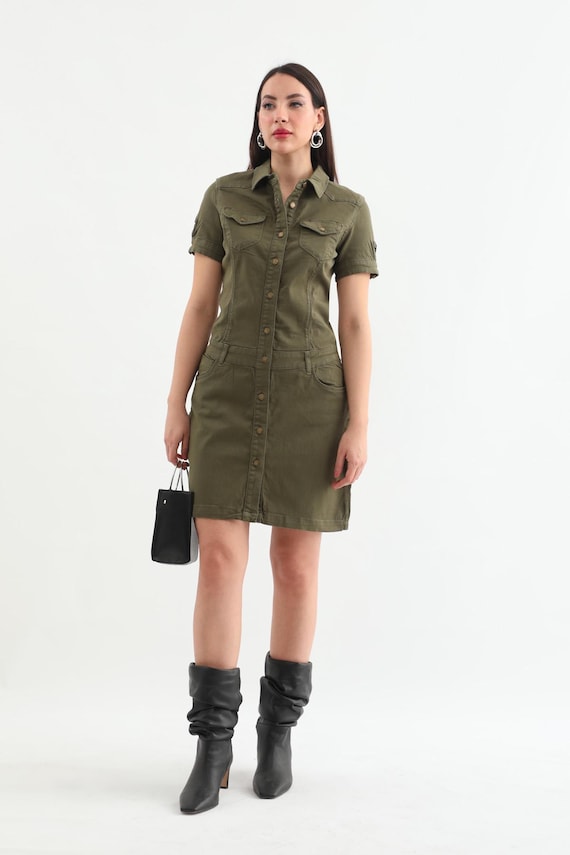 Women's Khaki Buttoned Jean Dress - Etsy Ireland