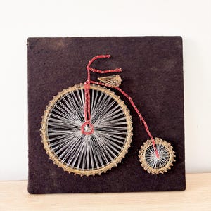 Penny Farthing Bicycle String Art Vintage 1960s With Chain Square Retro Wall Art