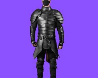 Handgemaakte zwart leren harnasset: LARP-harnas-cosplay-harnas