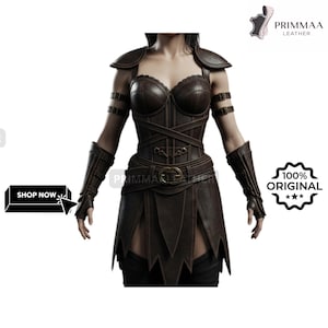 Handmade Women&#39;s Corset - Medieval Leather Warrior Bodice - Darkblade Leather Corset | Gothic Croset Dress for LARP