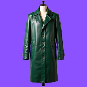 Elegant Green Leather Trench Coat- Gorgious Style Coat