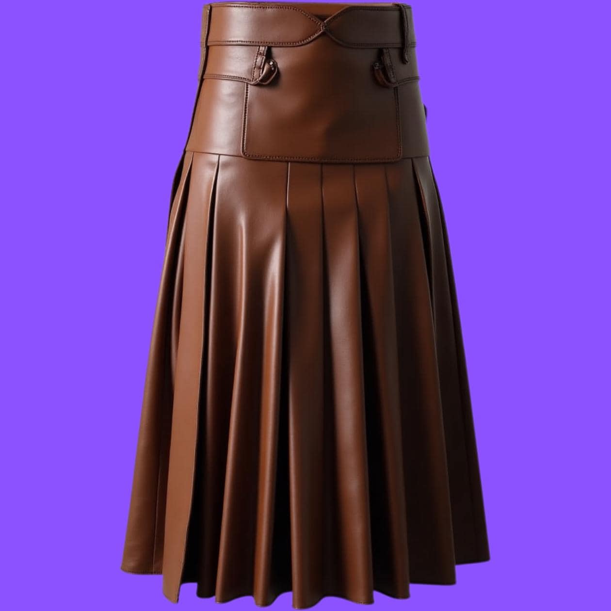 Brown Leather Pleated Skirt UK