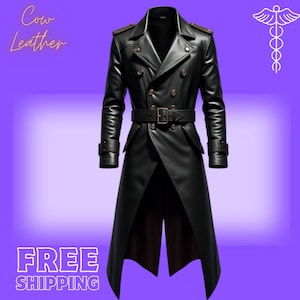 Handcrafted Cow Leather Trench Coat: Gothic Steampunk Overcoat