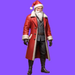 Genuine Leather Santa Coat with Fur Trim and Hat