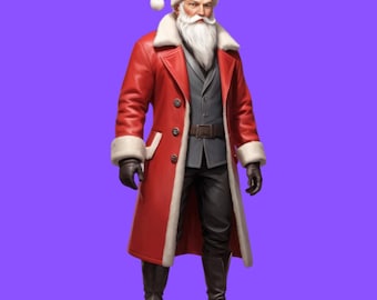 Genuine Leather Santa Coat with Fur Trim and Hat