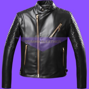 Men's Black Quilted Leather Biker Jacket - PRIMMAALEATHER