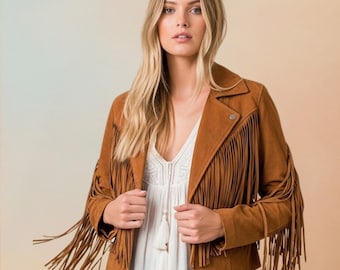 Western Suede Fringe Jacket: Brun Mocka Festival Style – Handgjord Boho-kappa i äkta läder