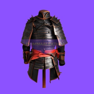 Handcrafted Leather Samurai Armor – Black and Red Full Body Suit