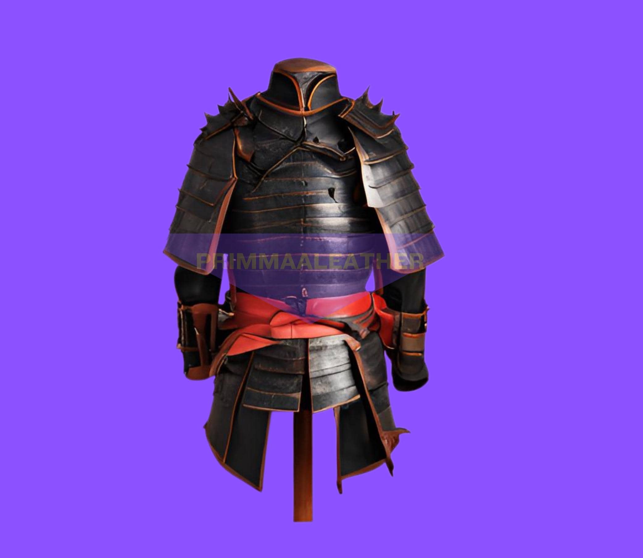 Handcrafted Leather Samurai Armor – Black and Red Full Body Suit