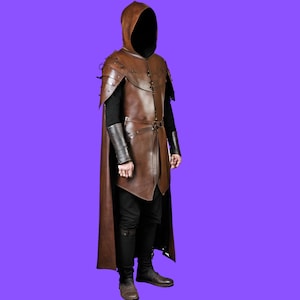 Handcrafted Medieval Leather Hooded Cloak