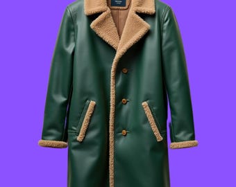 Green Leather Coat with Shearling Lining