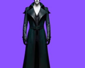 Men&#39;s Gothic Vampire Genuine Leather Long Trench Coat