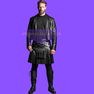 Men&#39;s Genuine Leather Kilt with Jacket: Gothic Steampunk Outfit