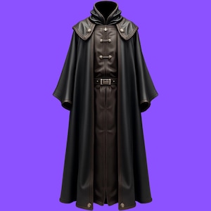 Luxurious Black Leather Cloak with Hood