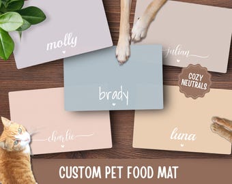 Personalized Pet Food Mat, Custom Dog Mat, Cat Placemat, Personalized Dog Bowl Mat, Custom Cat Bowl Mat, Pet Feeding Mat,  Neutral Pet Decor