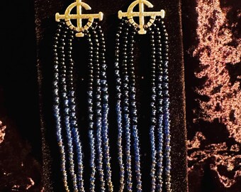 GHOST-band - franjeoorbellen met kralen en spike - blauw/zwart/grijs