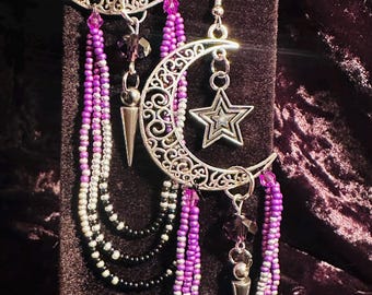 Halve maan met hangende kralen - paars