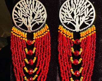 Tree of life earrings with beaded loops