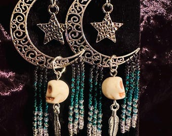 Halve maan met hangende kralen: groen