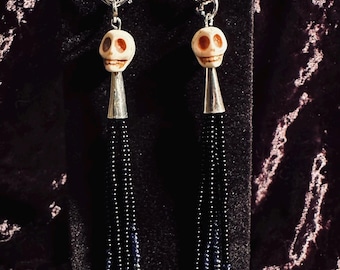 Hartoorbellen prikkeldraad met kralen en franjes - Middernachtblauw/zwart/grijs/wit