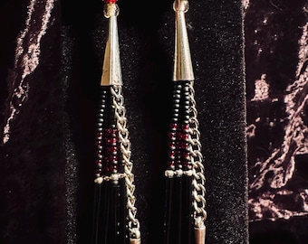 Glitterhart met franjes: zwart/rood