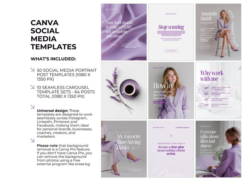 Personal Brand Social Media Canva Templates,Modern Instagram Posts and Carousels, Editable Feminine Theme image 3