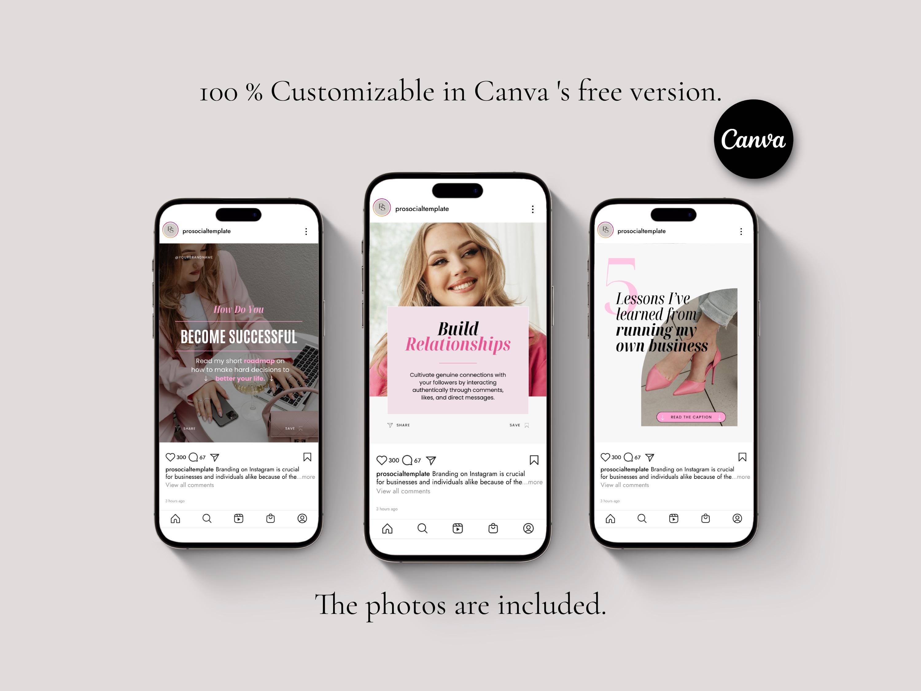 Pink Instagram Post Templates, Social Media Canva Templates (digital ...
