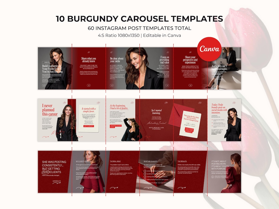 Instagram Carousel Templates, Burgundy Professional Social Media ...
