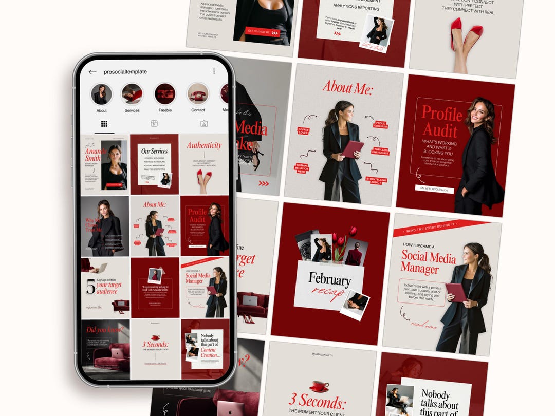 Burgundy Canva Instagram Templates – 50 Editable Social Media Posts ...