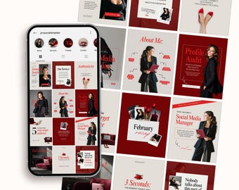 Burgundy Canva Instagram Templates – 50 Editable Social Media Posts | Modern Personal Brand Kit | For Coaches, SMM, Small Business