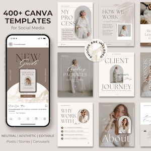 Canva Instagram Vorlagen Bundle | Neutrales ästhetisches Social Media Kit für Reisebus, Small Business, Stories, Karussells, Posts, Luxus Branding