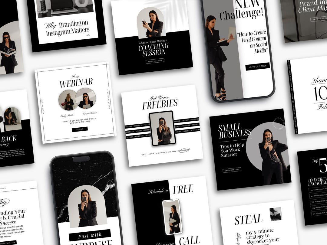 Elegant Black and White Instagram Canva Templates (digital Download) - Etsy