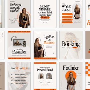 Social Media Templates for Content Creators, Personal Brands, Canva Templates for Instagram Posts and Stories, Bold Neutral Orange Bundle