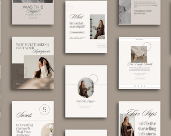 Neutral Instagram Post Templates, Small Business Canva Carousel (Digital Download)