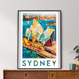Póster de Sídney / Póster de viaje original / Póster de mosaico / Ópera de Sídney / Arte mural digital / Arte mural imprimible / PDF/JPG imprimible