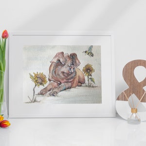 Jolene Pig Art Digital Download of Original Watercolor Painting Odd Man Inn Pig Rescue 8x10