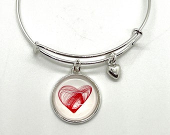 Valentine Charm Bangle Bracelet for her, Love Charm Bracelet, Gift for Wife, Gift for Her, Heart Charm Bracelet